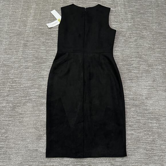 Calvin Klein Dress Womens 10 Black Zip Front Sheath Holiday Party Velvet Velour - Picture 5 of 13